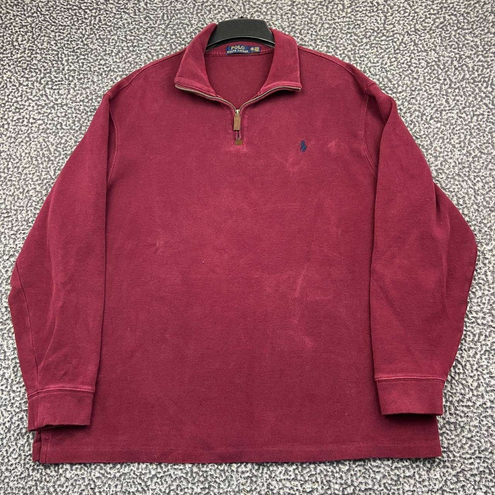 Polo Ralph Lauren Sweater Men XXL Burgundy Red 1/4 Zip Cotton Pullover Knitted
